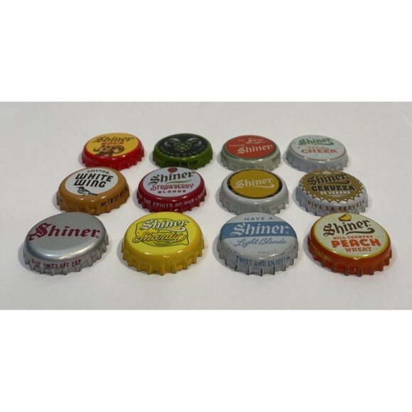 Lot of 12 Different Shiner Bock Texas Beer Bottle Caps Twist Top Lid - Picture 2 of 9